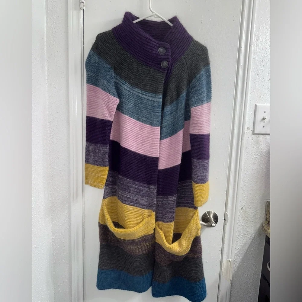 Theory Floriane Land Long Rainbow Angora Cashmere Mohair Stripe Sweater M - Picture 3 of 9